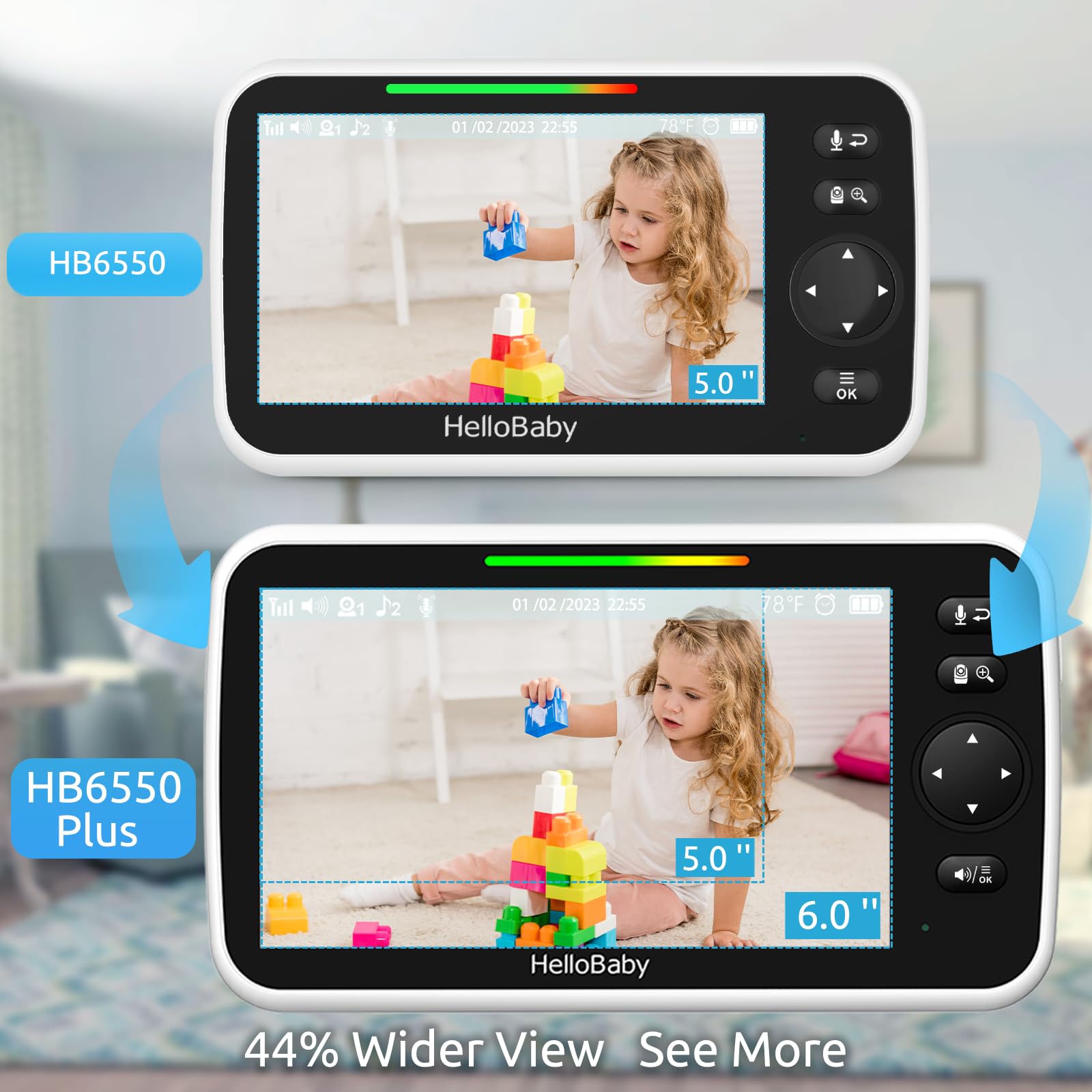 HelloBaby remote pan-tilt-zoom provides full-room coverage for peace of mind
