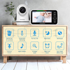 HelloBaby remote pan-tilt-zoom camera for full room coverage.