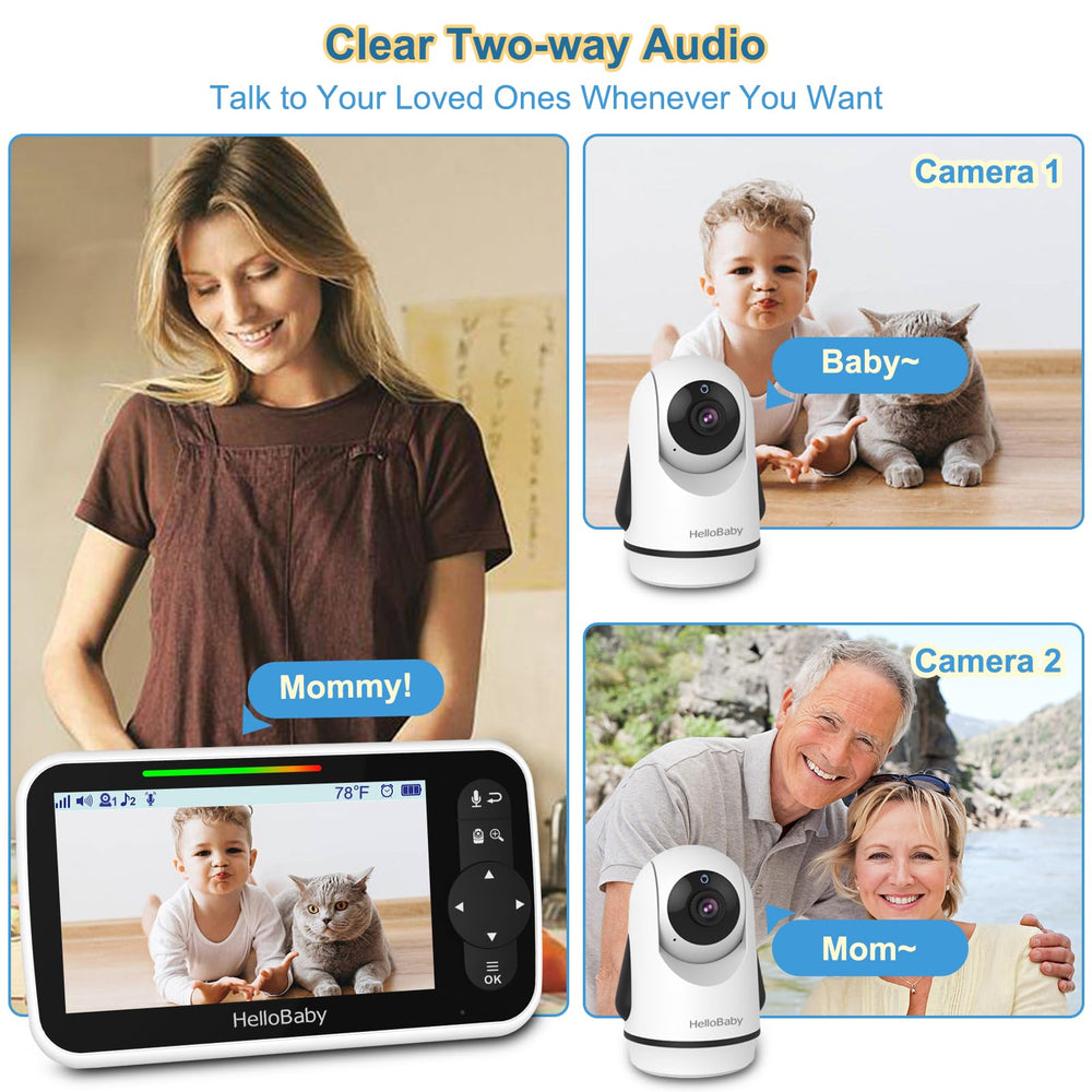 HelloBaby monitor offers 318° pan, 120° tilt, 2x zoom.