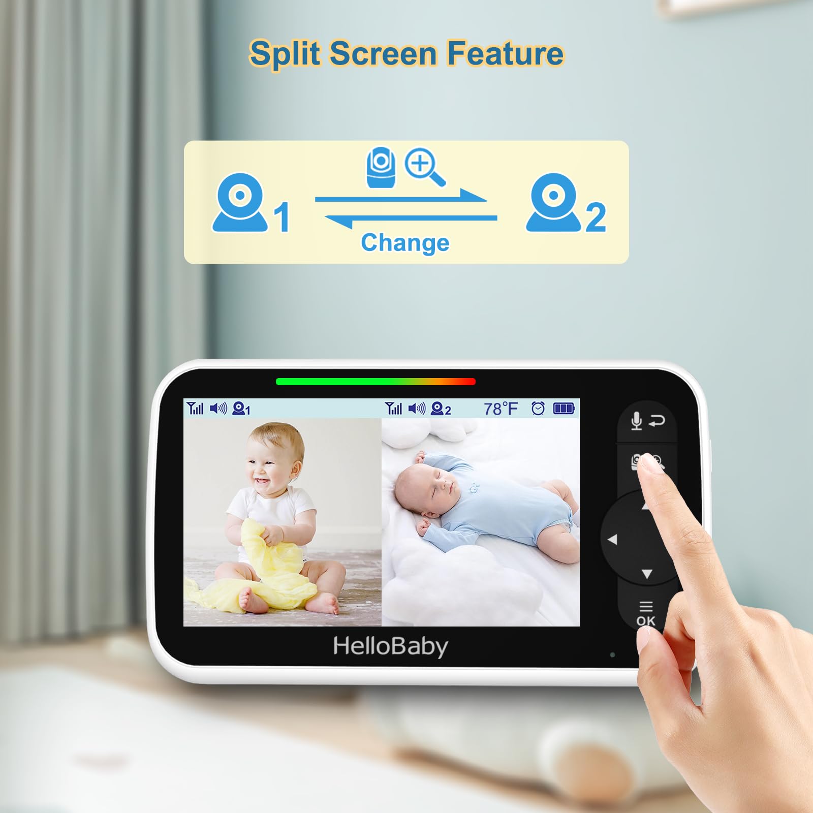 HelloBaby night vision provides clear view in dim light.