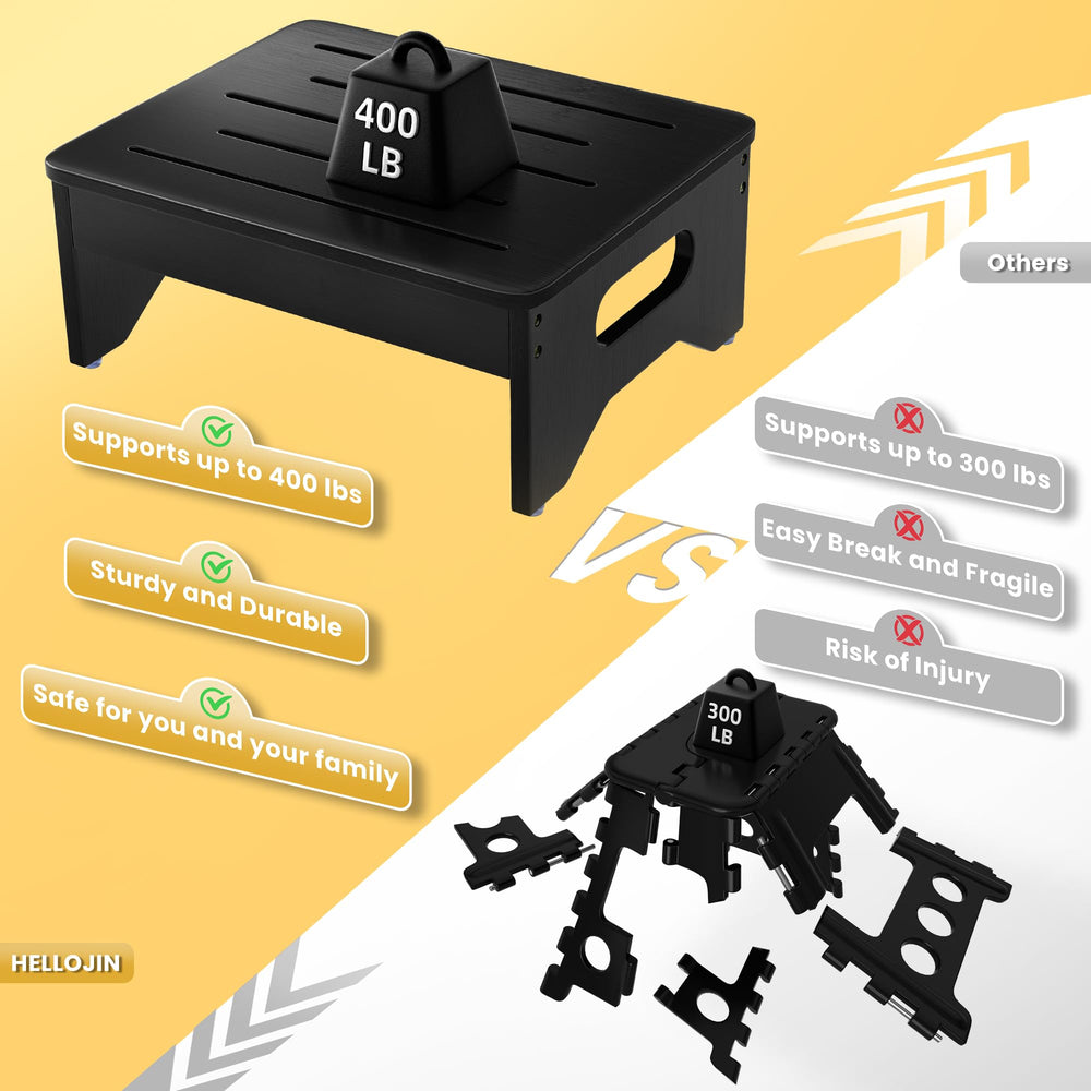 Hellojin wooden step stool front view highlights lightweight portable design