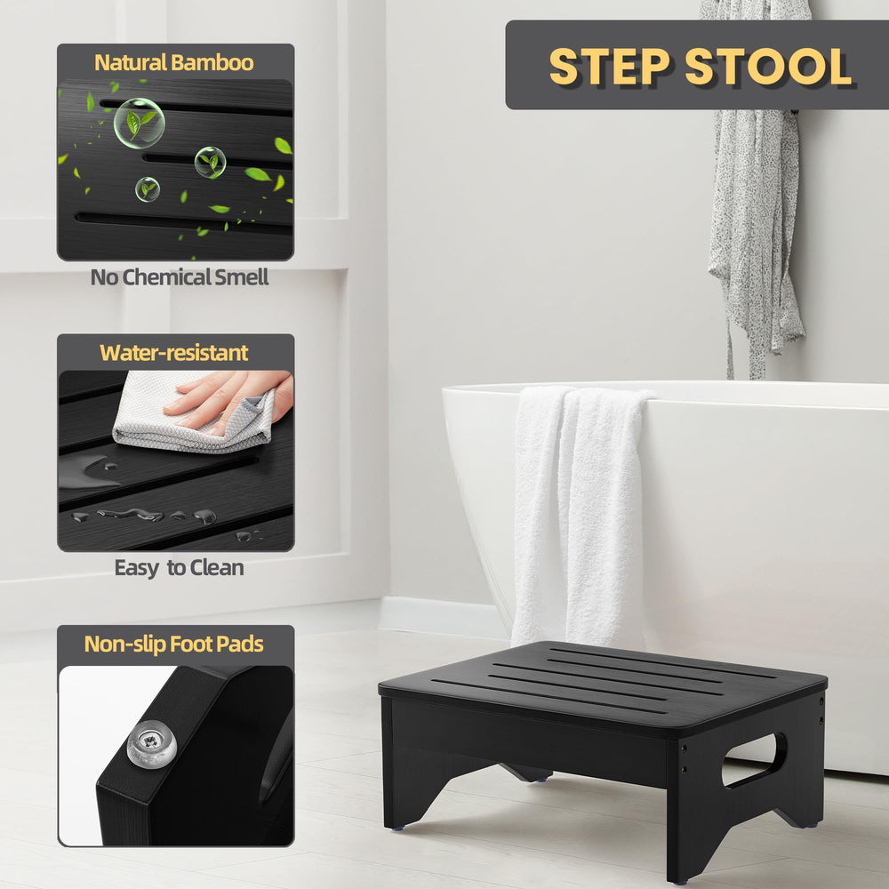 Hellojin wooden step stool suitable for kitchen and bathroom use