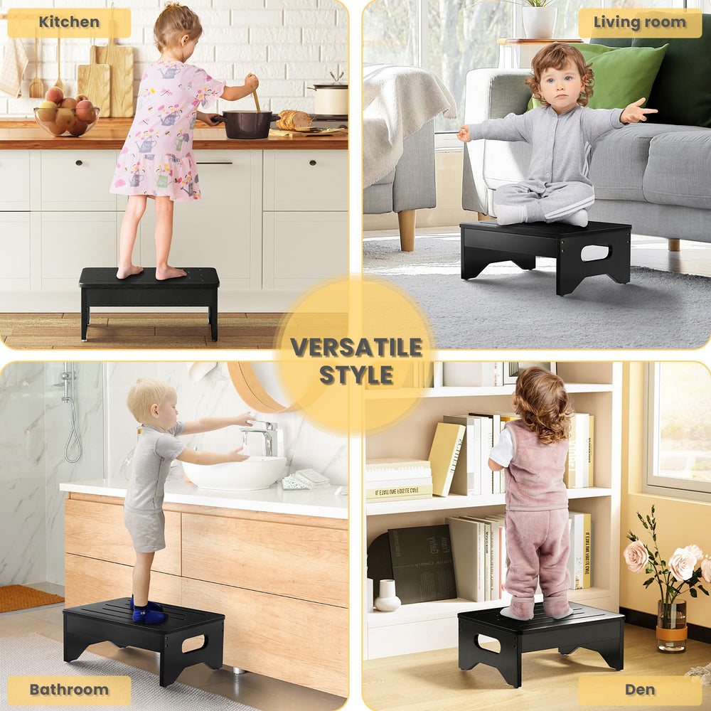 Hellojin wooden step stool with non-slip feet for stable grip on floors
