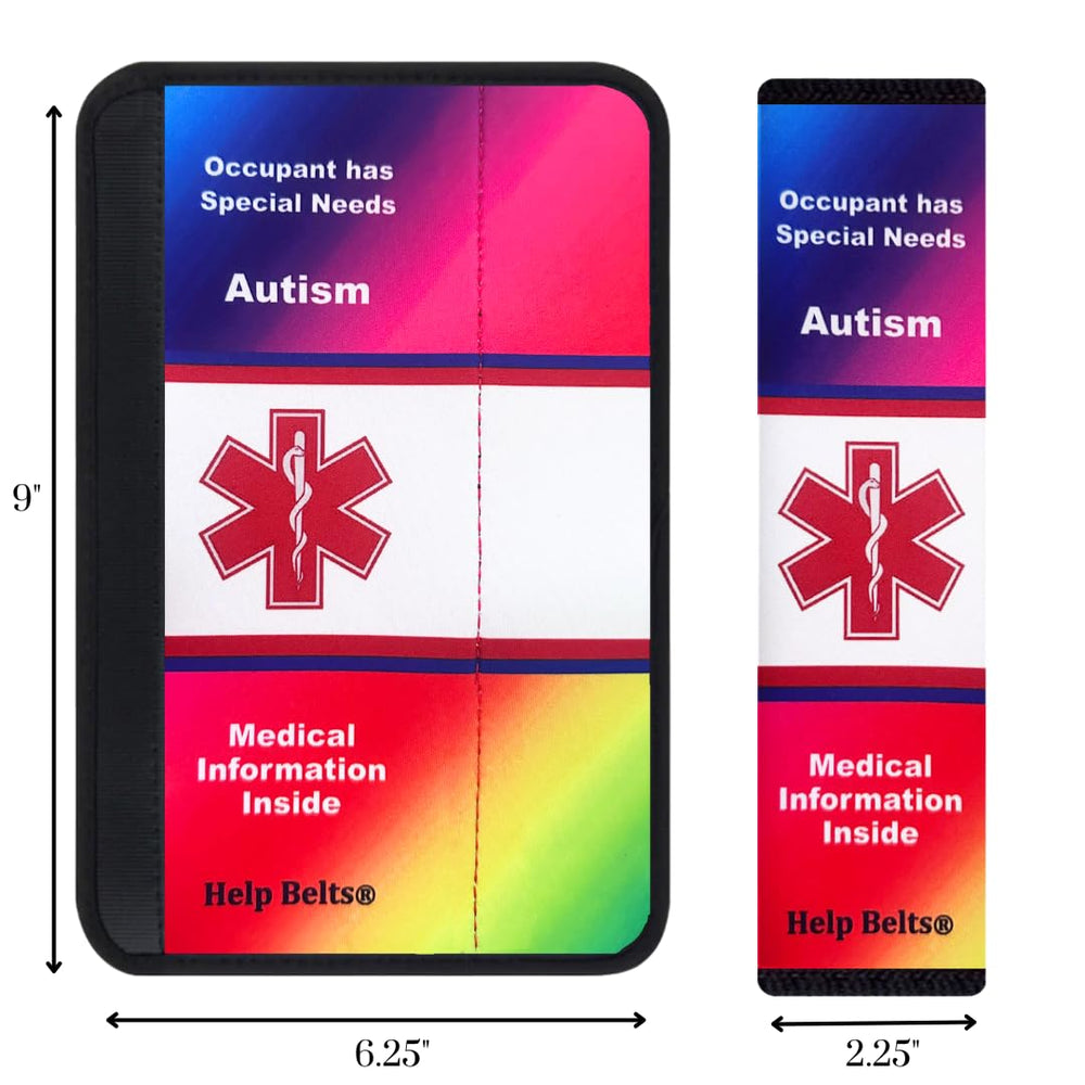 Help Belts autism awareness seatbelt cover 9 pocket-detail highlights emergency info accessible.