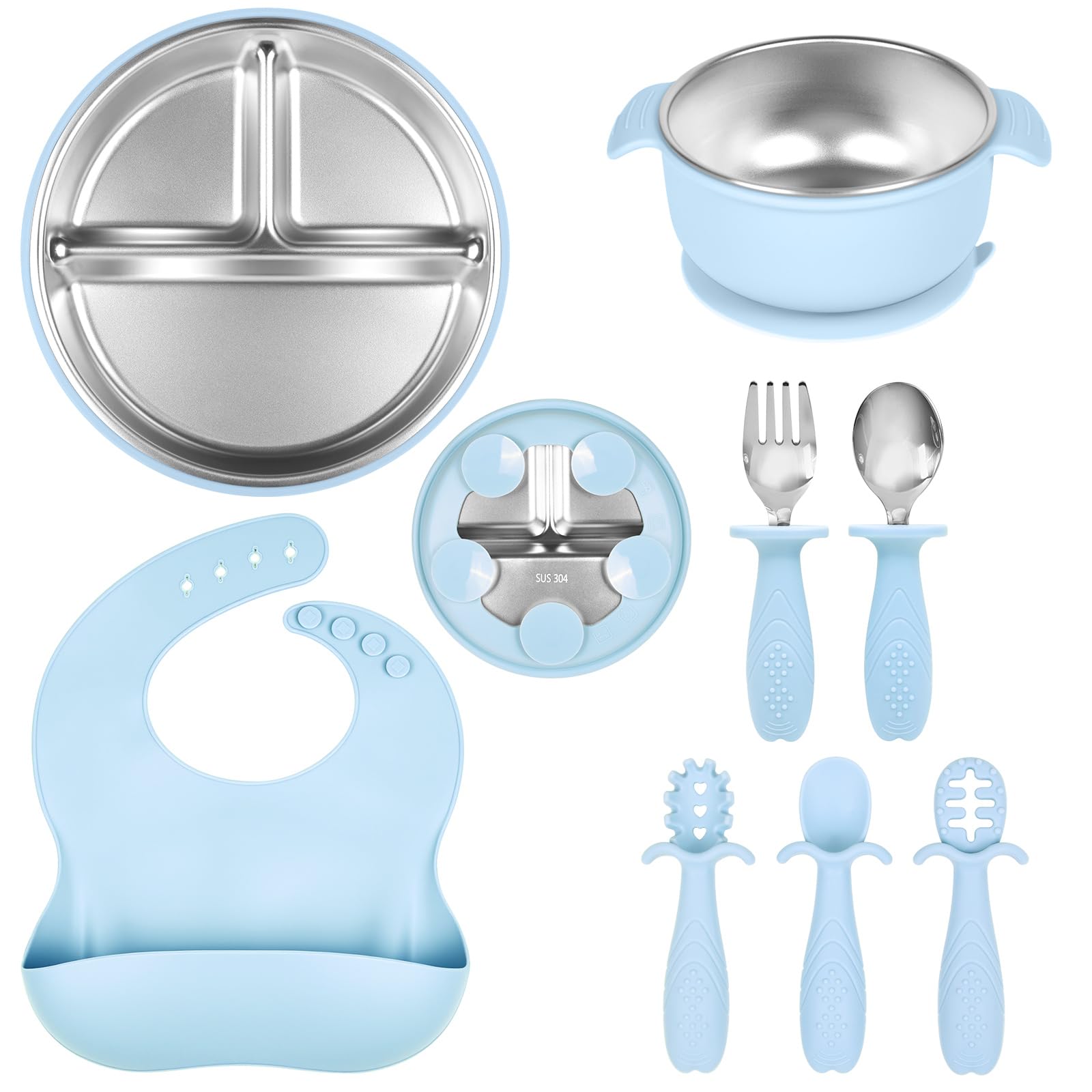 HelvioraX stainless steel plate with suction base keeps meals mess-free.