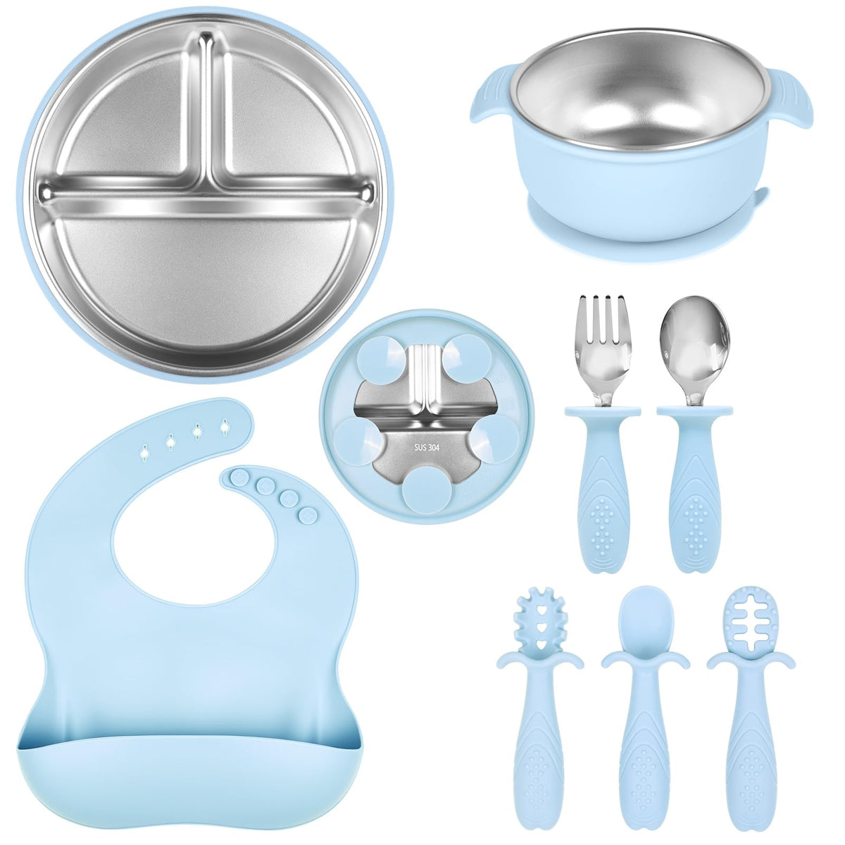 HelvioraX stainless steel plate with suction base keeps meals mess-free.