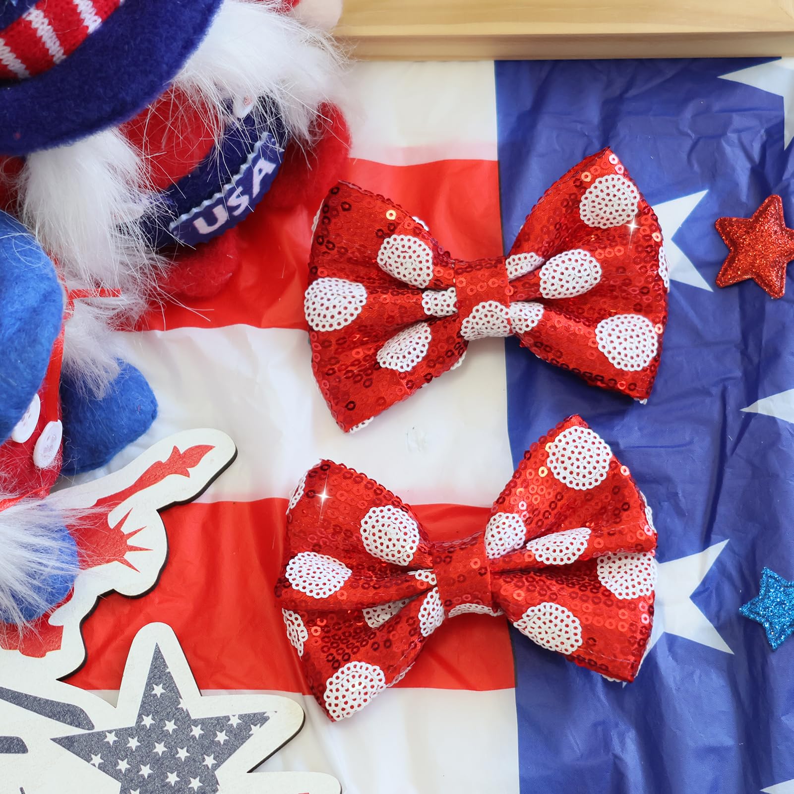 HELYKAKA pony-tail hair clip with red sequin bow simplifies morning styling.