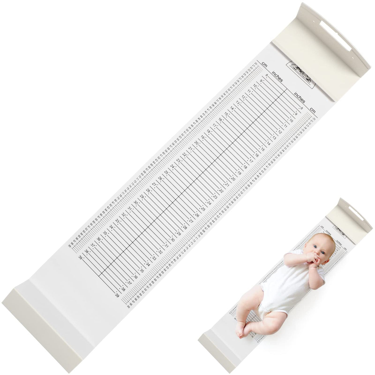 Hemobllo infant height measure tool with fixed headpiece for precise growth tracking at home.