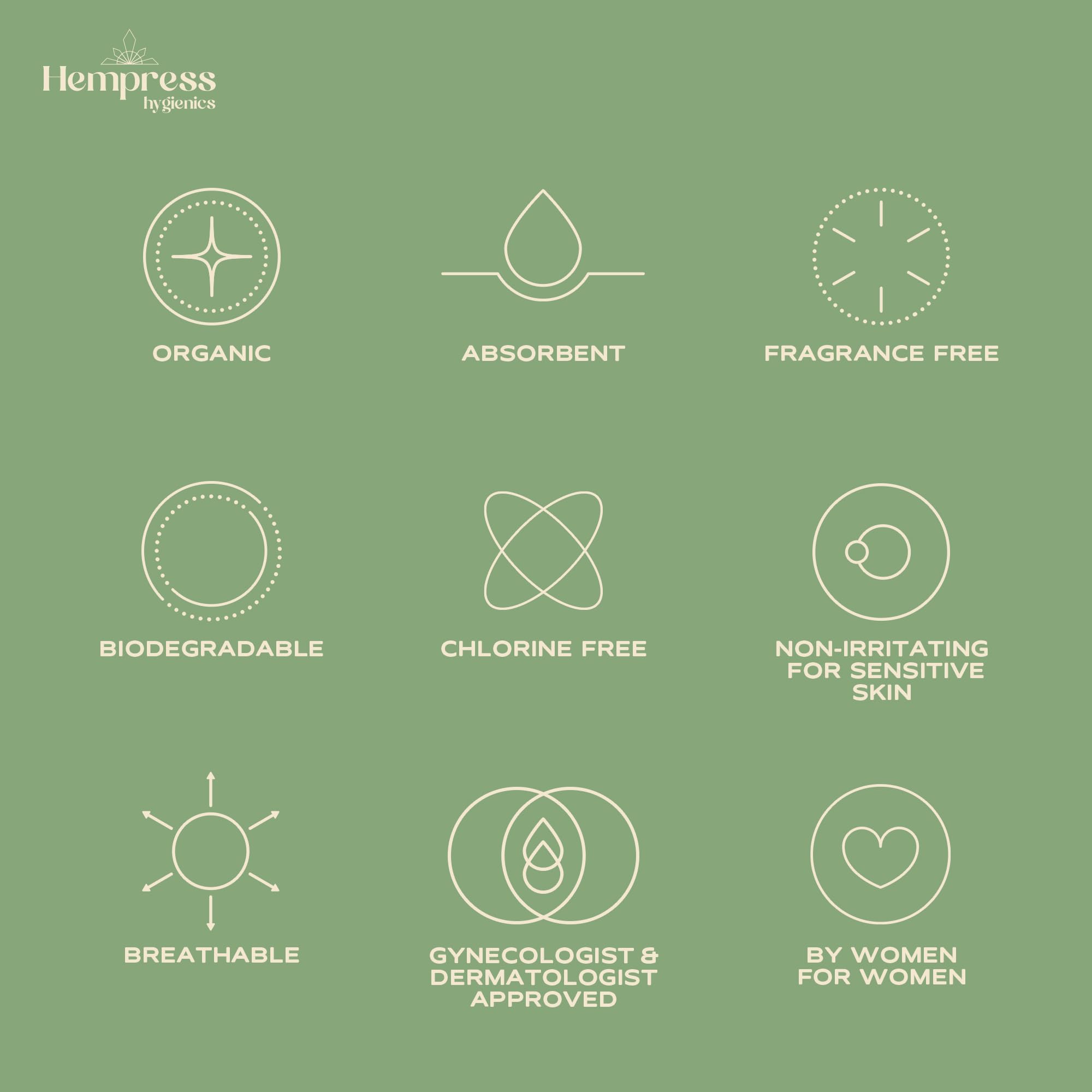 Hempress Hygienics plant-based fiber core liner for gentle protection
