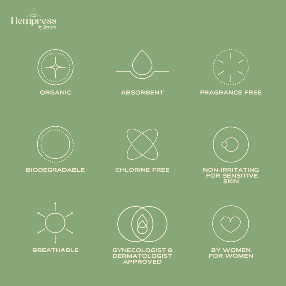 Hempress Hygienics plant-based fiber core liner for gentle protection