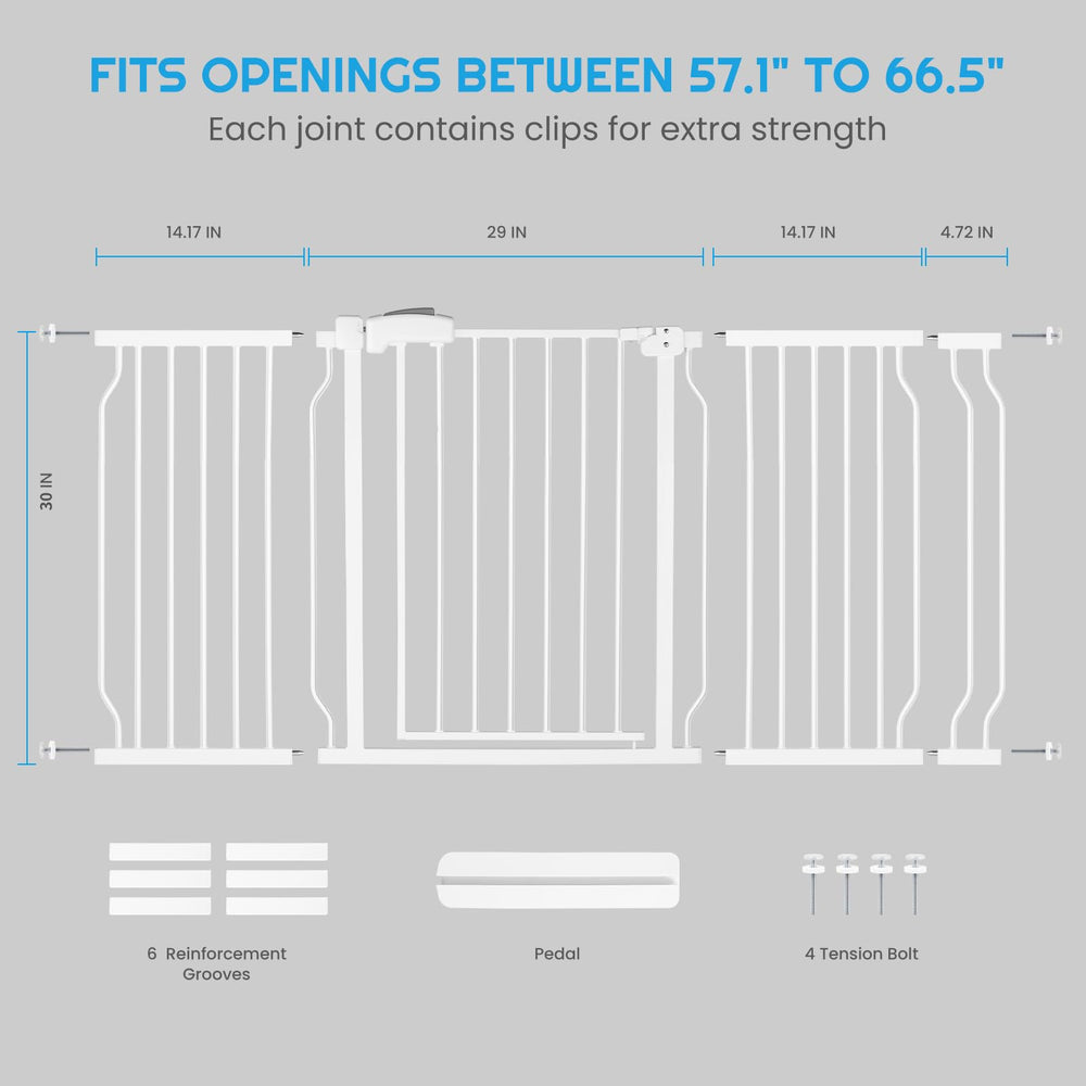 HEMRORO baby gate with extendable width panel for irregular openings.
