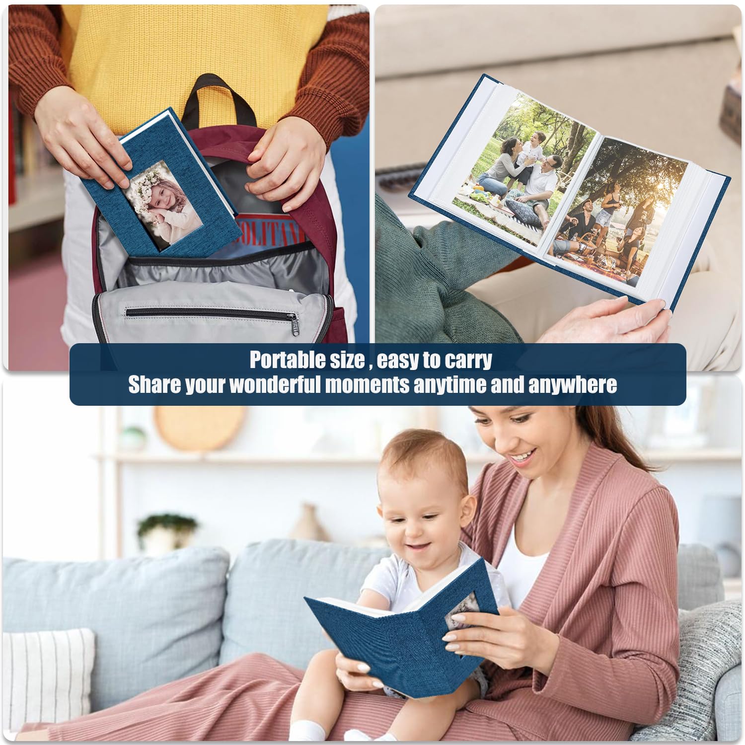 HenPisen Baby first year display in a refined blue linen album.