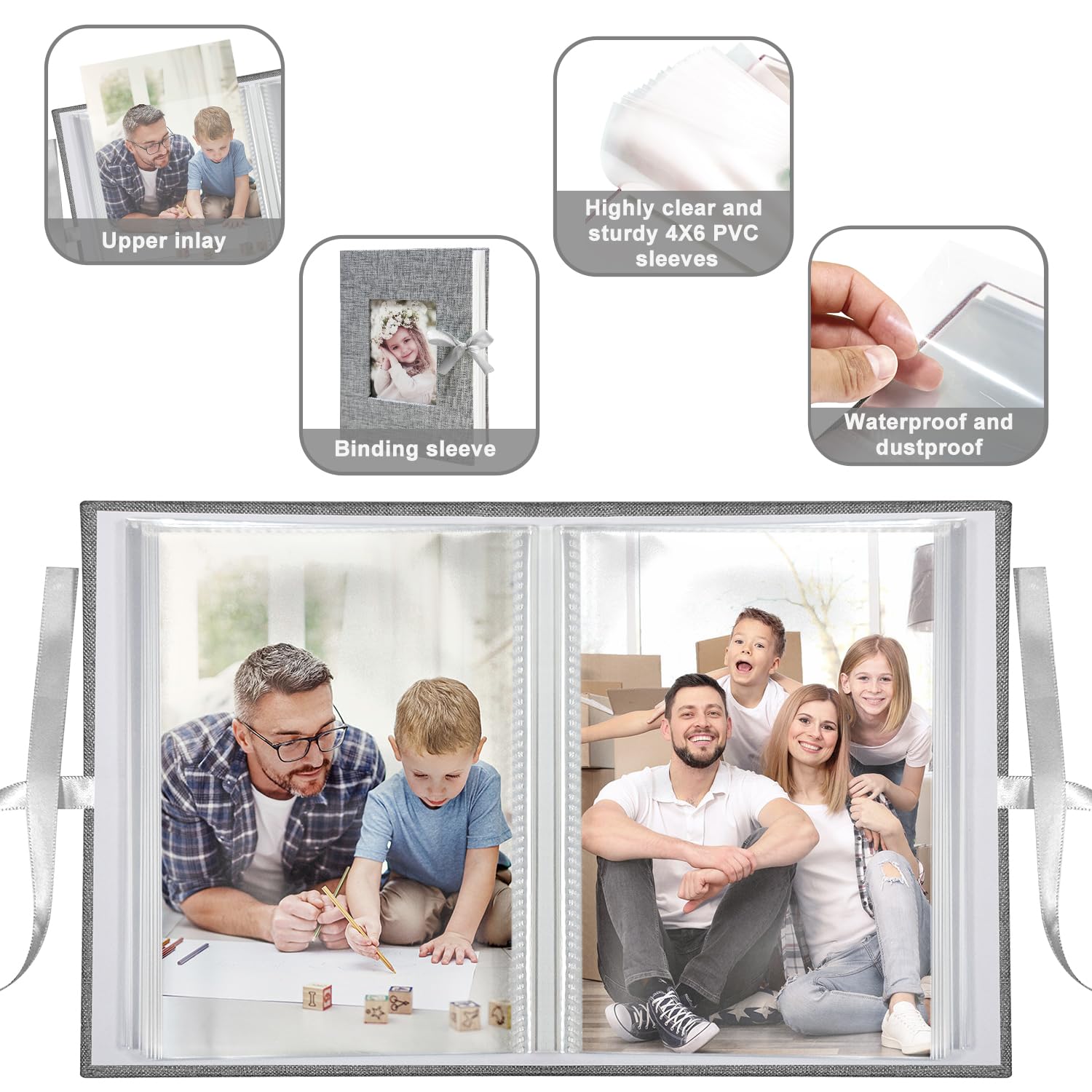 Top-loading design enables quick photo insertion and organized timelines.