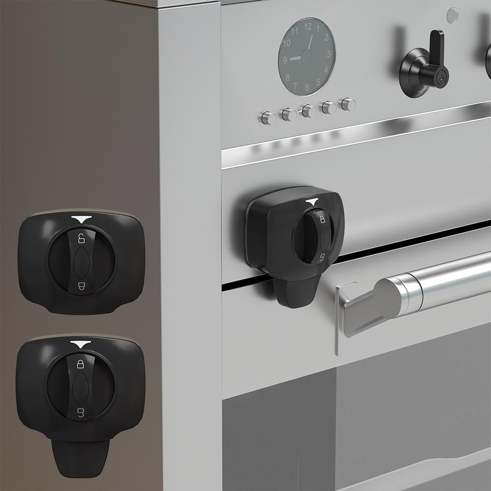 HEOATH 2-pack oven door lock on the front of an oven, protecting kids from burns.