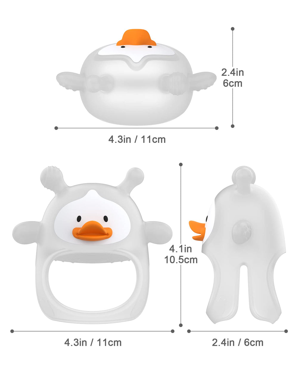 HEOMOONE teething toy dual nipple surfaces soothe gums and encourage biting control.