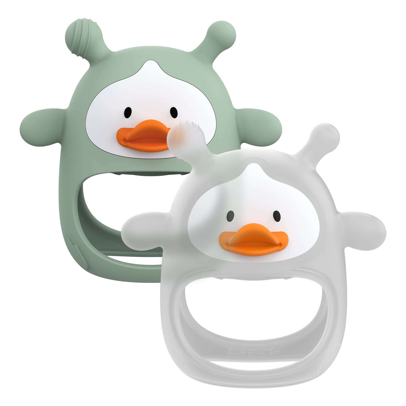 HEOMOONE teething toy hollow duck wrist grip for easy grasp and soothing relief.