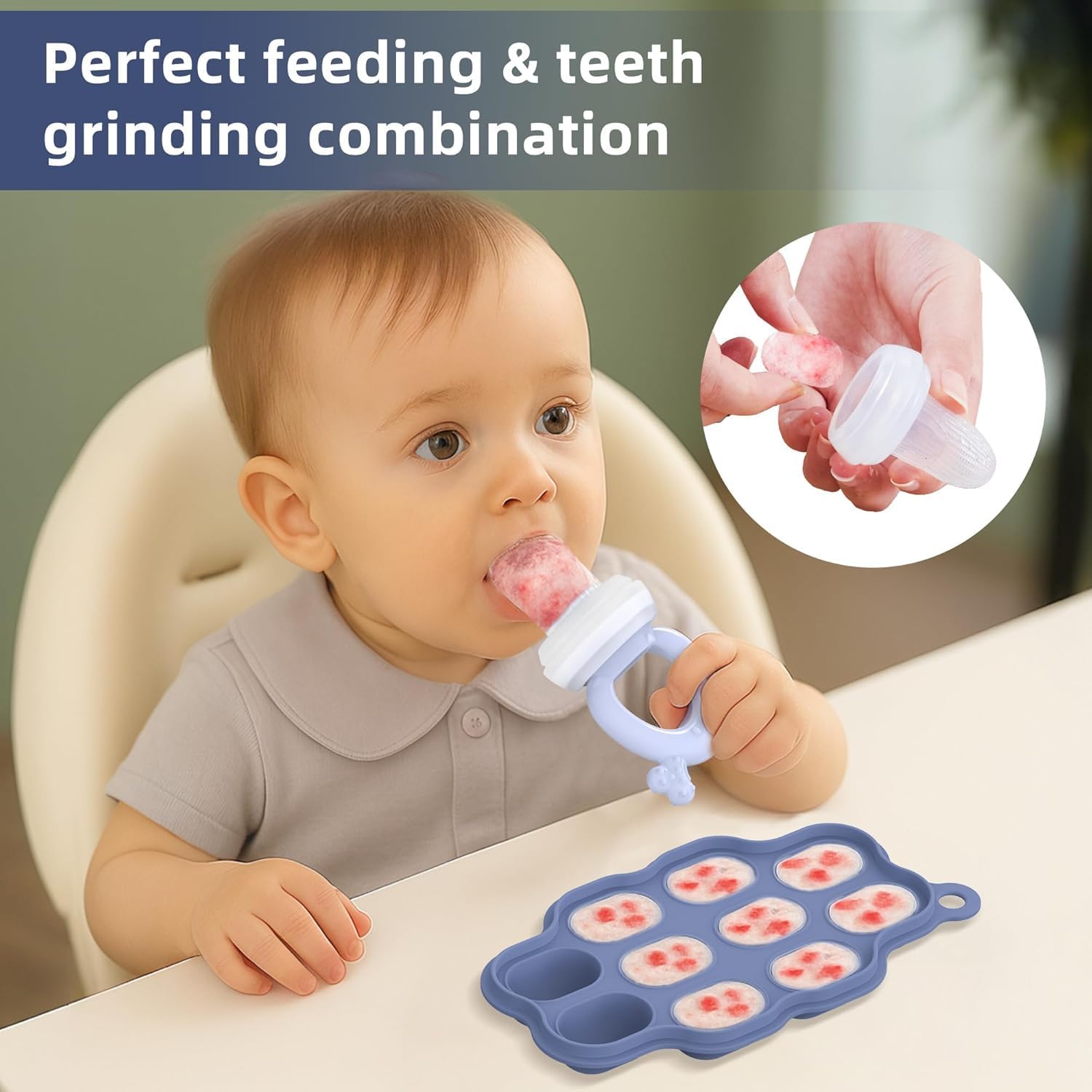 Hepotk blue silicone plate for easy self-feeding and independent meals.