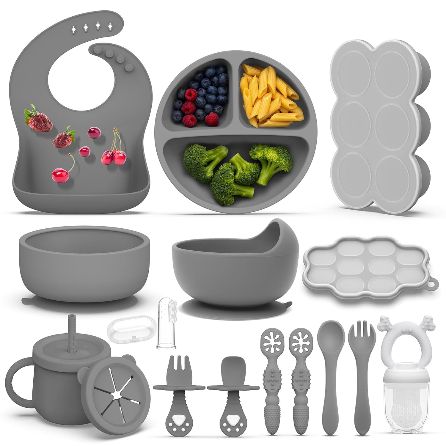 Hepotk 16-pack silicone baby feeding set bowls for stable, mess-free meals