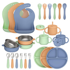 Hepotk 27-pack silicone baby feeding set: bowls, cups, and utensils for mess-free meals