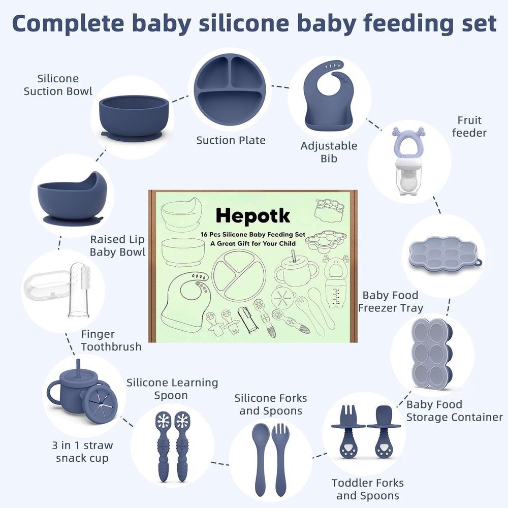 Hepotk adjustable baby bib blue keeps clothes cleaner during meals.
