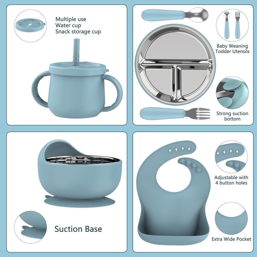 Hepotk adjustable silicone bib catches spills during feeding.