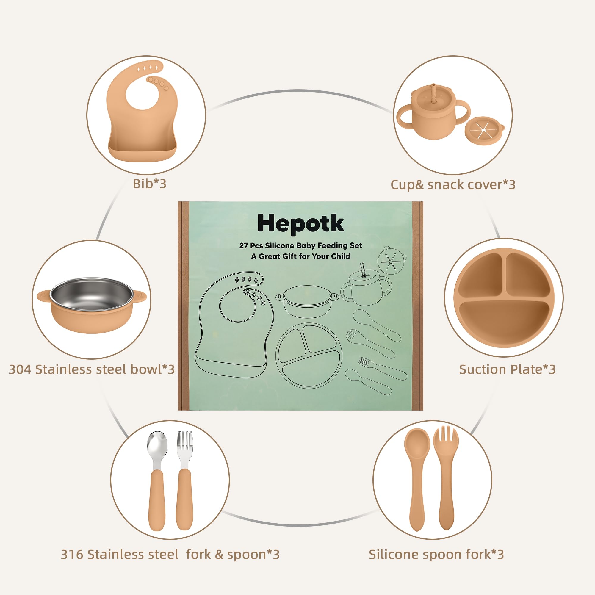 Hepotk three-color feeding set supports color-coded mealtimes