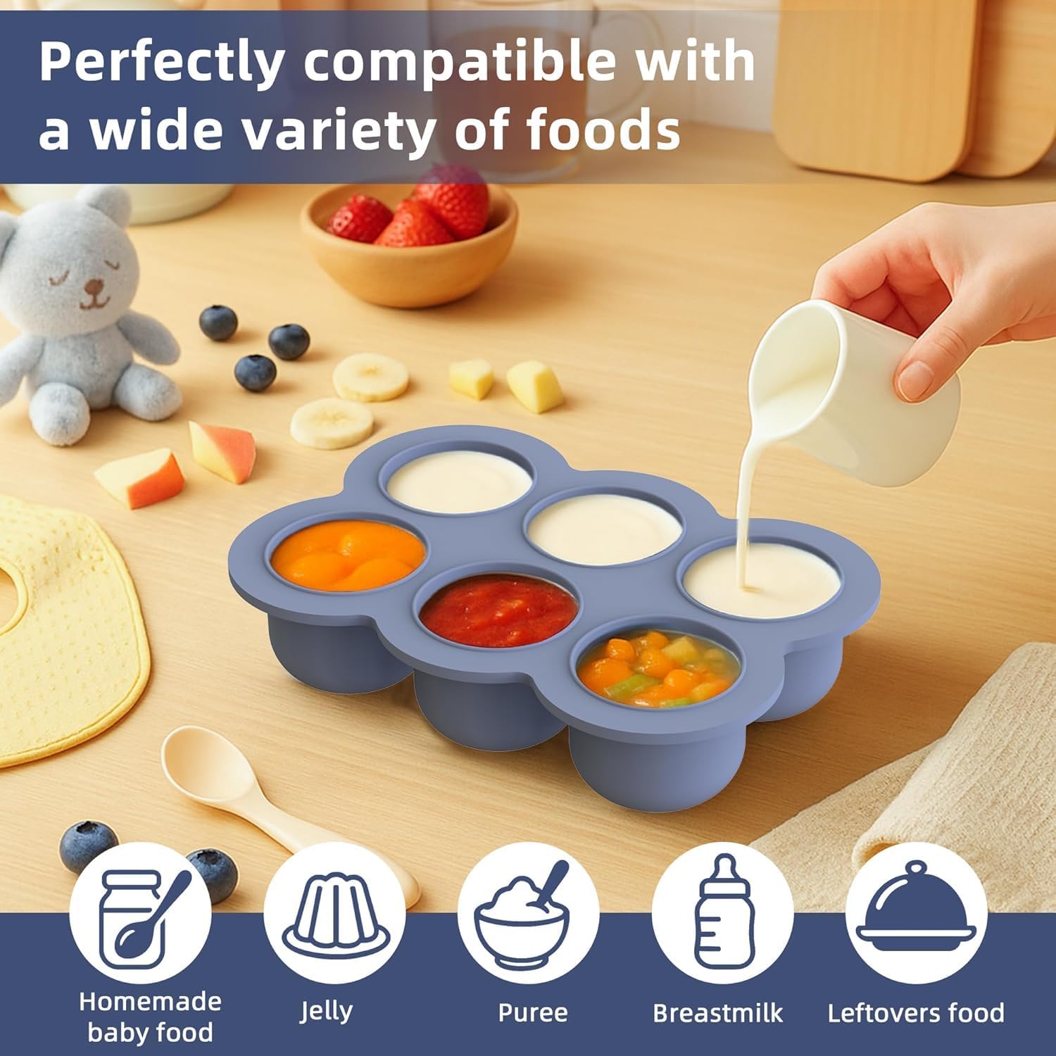 Hepotk blue silicone baby teether for soothing gums.