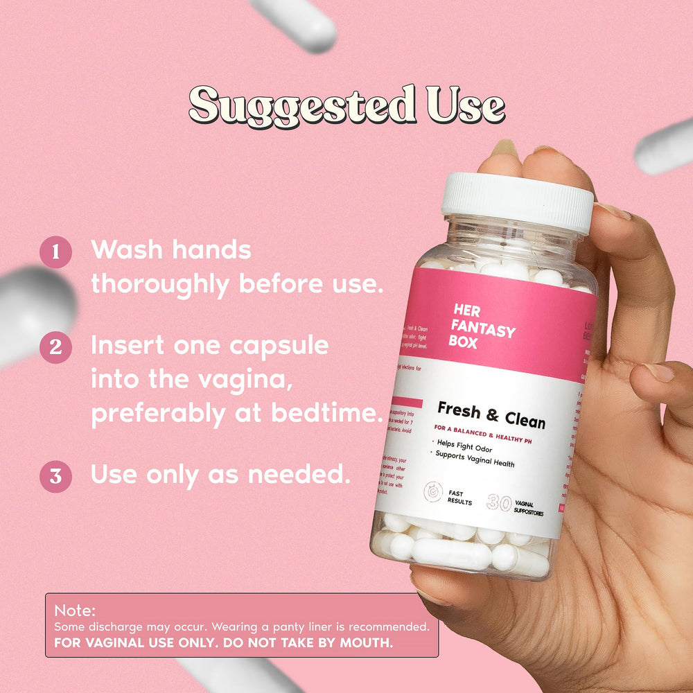 Her Fantasy Box ingredients label highlights botanically sourced components and purity