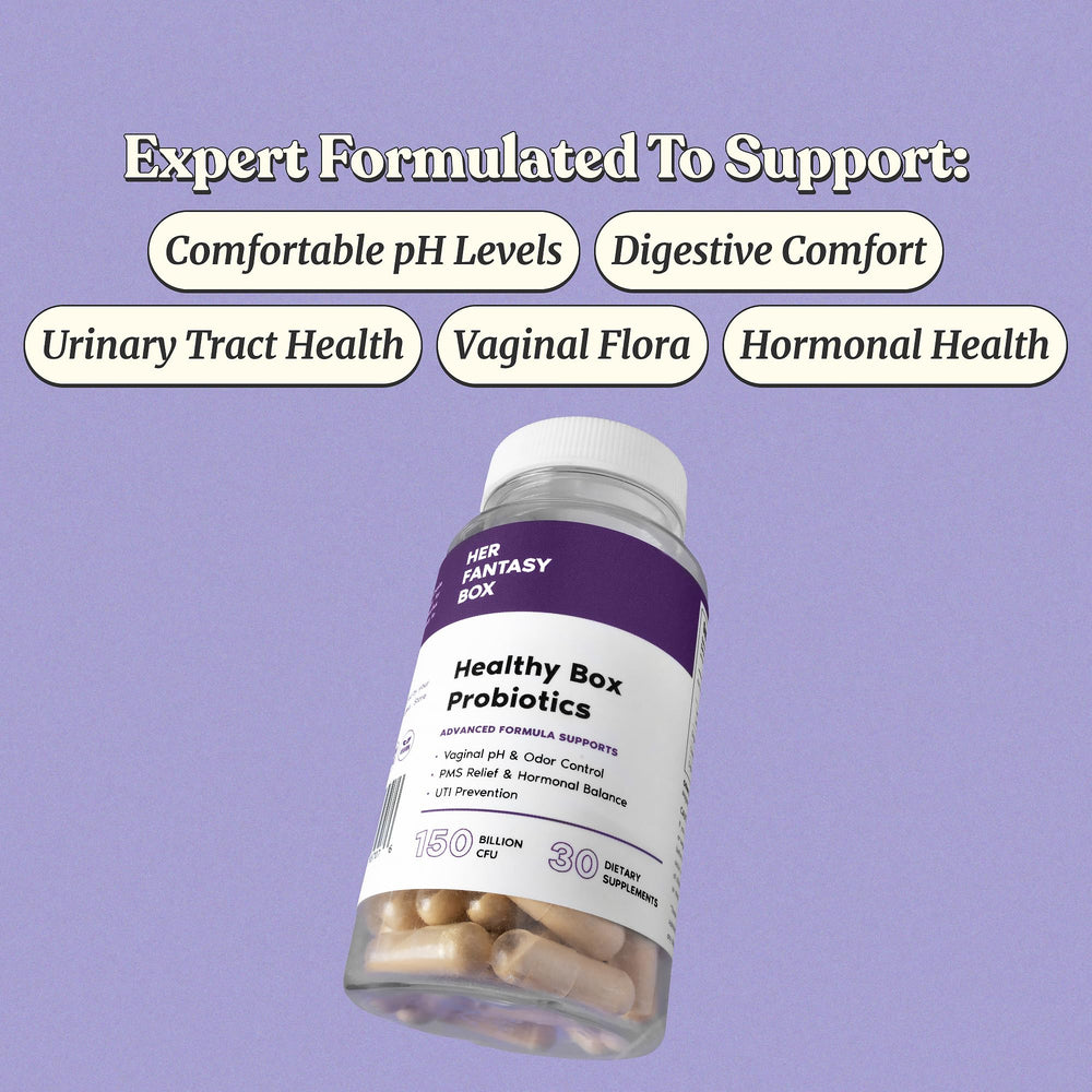 Her Fantasy Box probiotic capsules promote a convenient daily probiotic routine