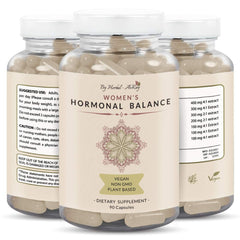 Herbal-avRay Hormone Balance bottle with veggie capsules for natural mood support.