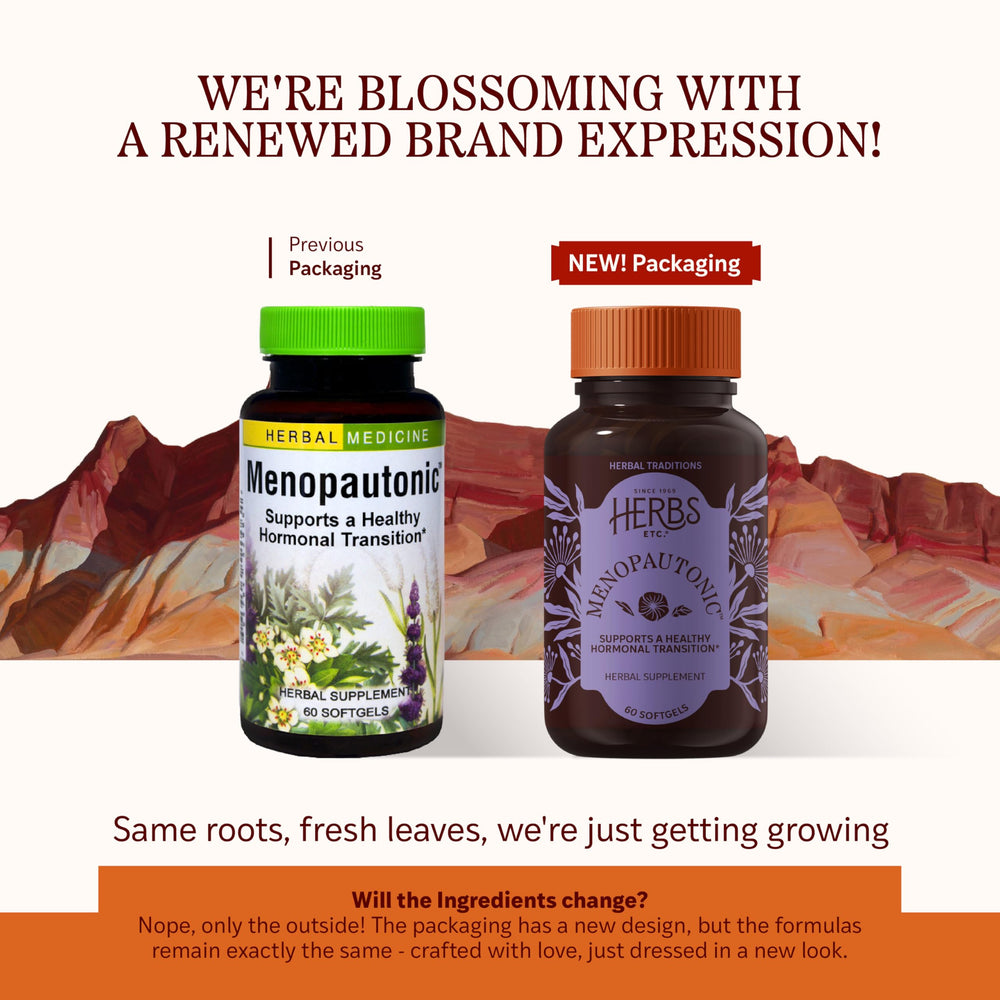 Herbs Etc. Menopautonic bottle side view showing label details for transparency