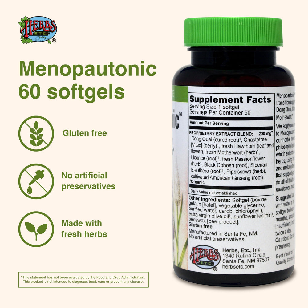 Herbs Etc. Menopautonic softgels close-up for convenient daily capsules