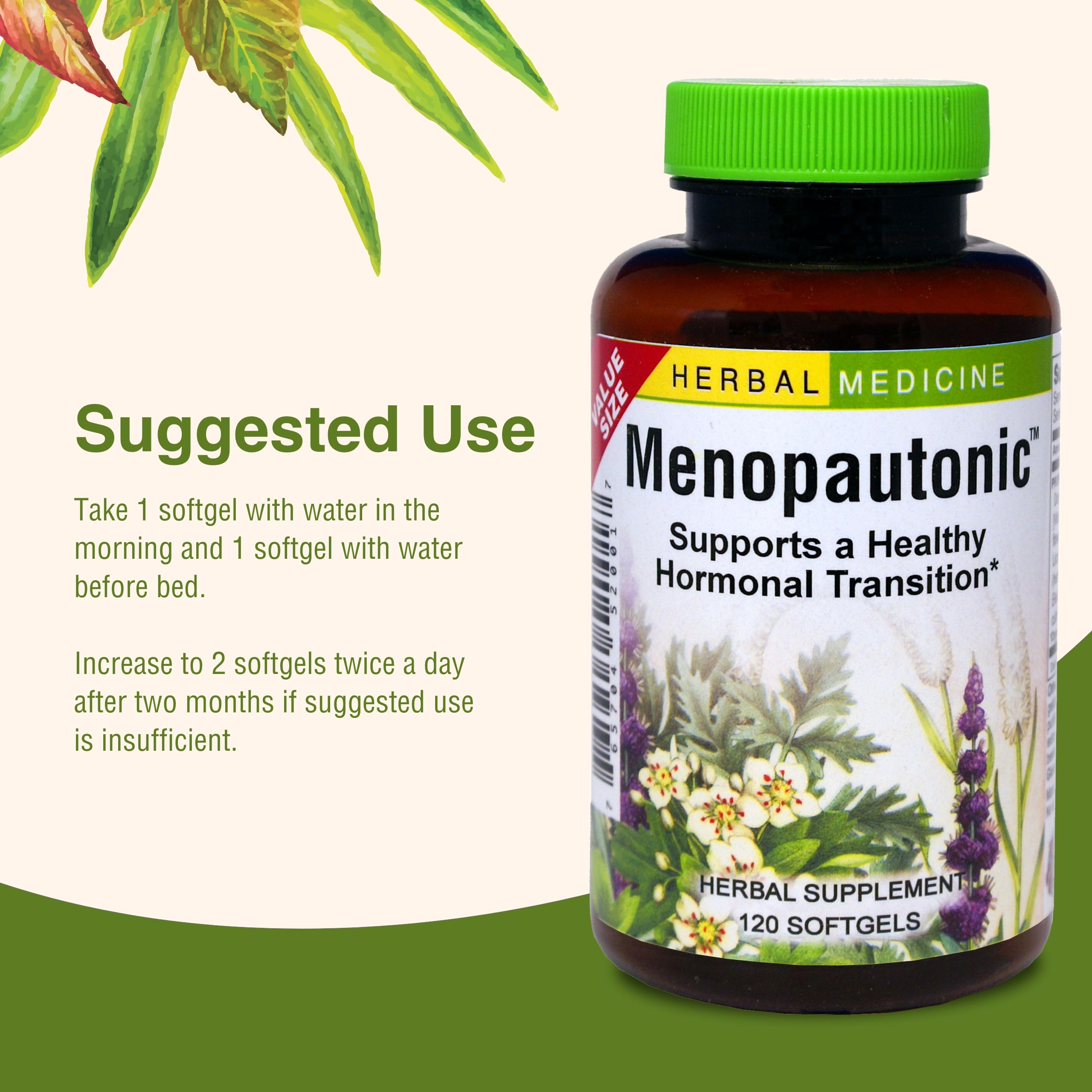 Herbs Etc. Menopautonic softgels on shelf conveying hormonal transition support.