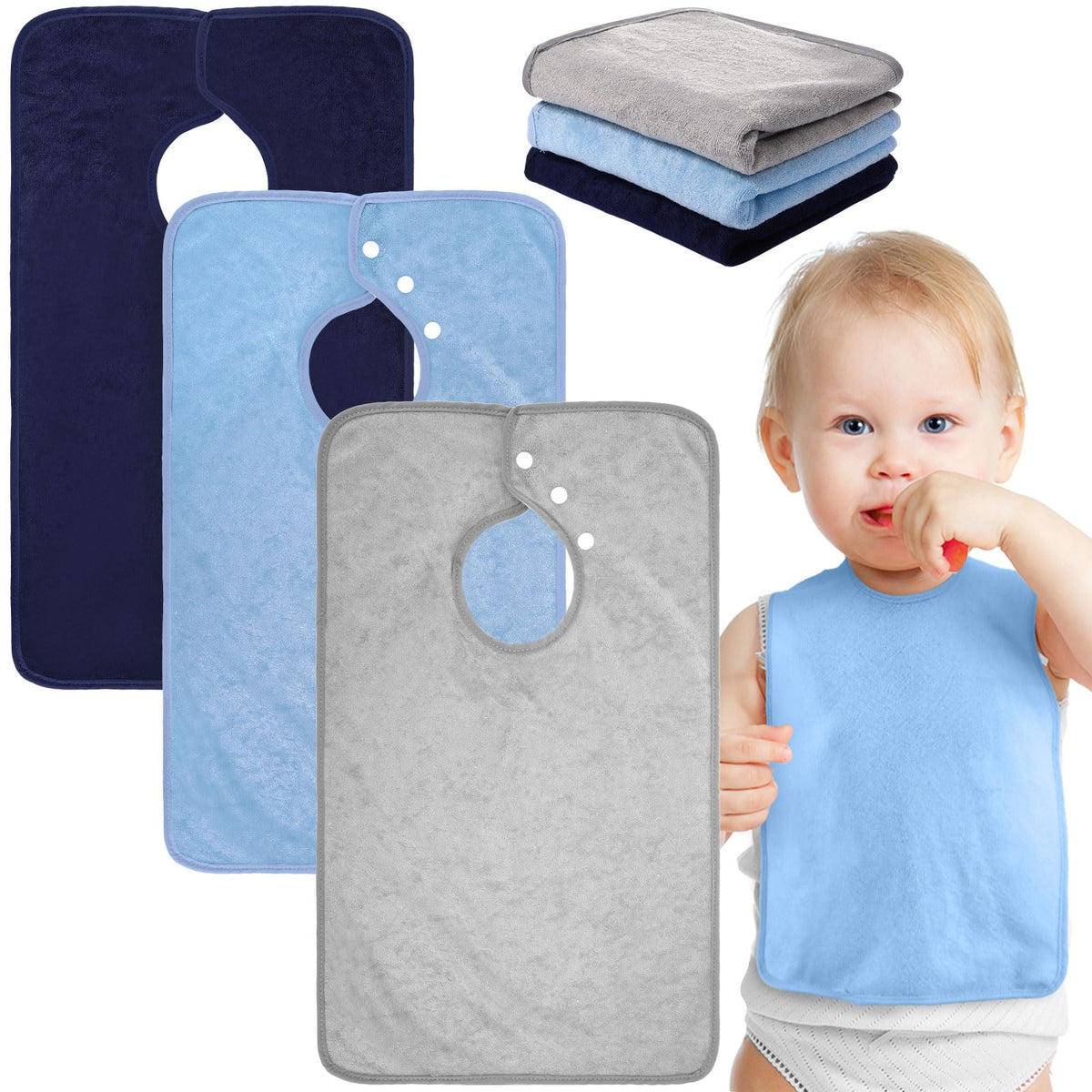 Hercicy full-coverage toddler bib with three styles protects clothes at meals