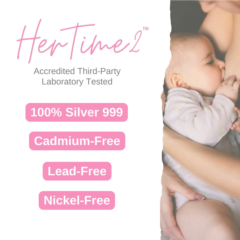 HerTime2 Silver Nursing Cups close-up shows 999 silver purity