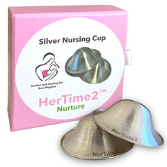 HerTime2 Silver Nursing Cups in packaging box for easy storage
