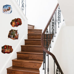Heshengzaixian 3D mouse hole wall art shows cozy armchair and cheese clock for stories.
