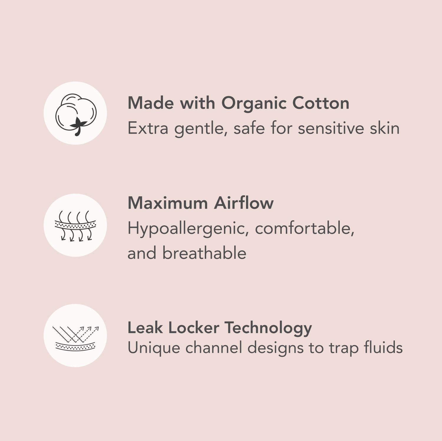 Hesta Rael pads with Leak Locker technology trapping fluids for added security.