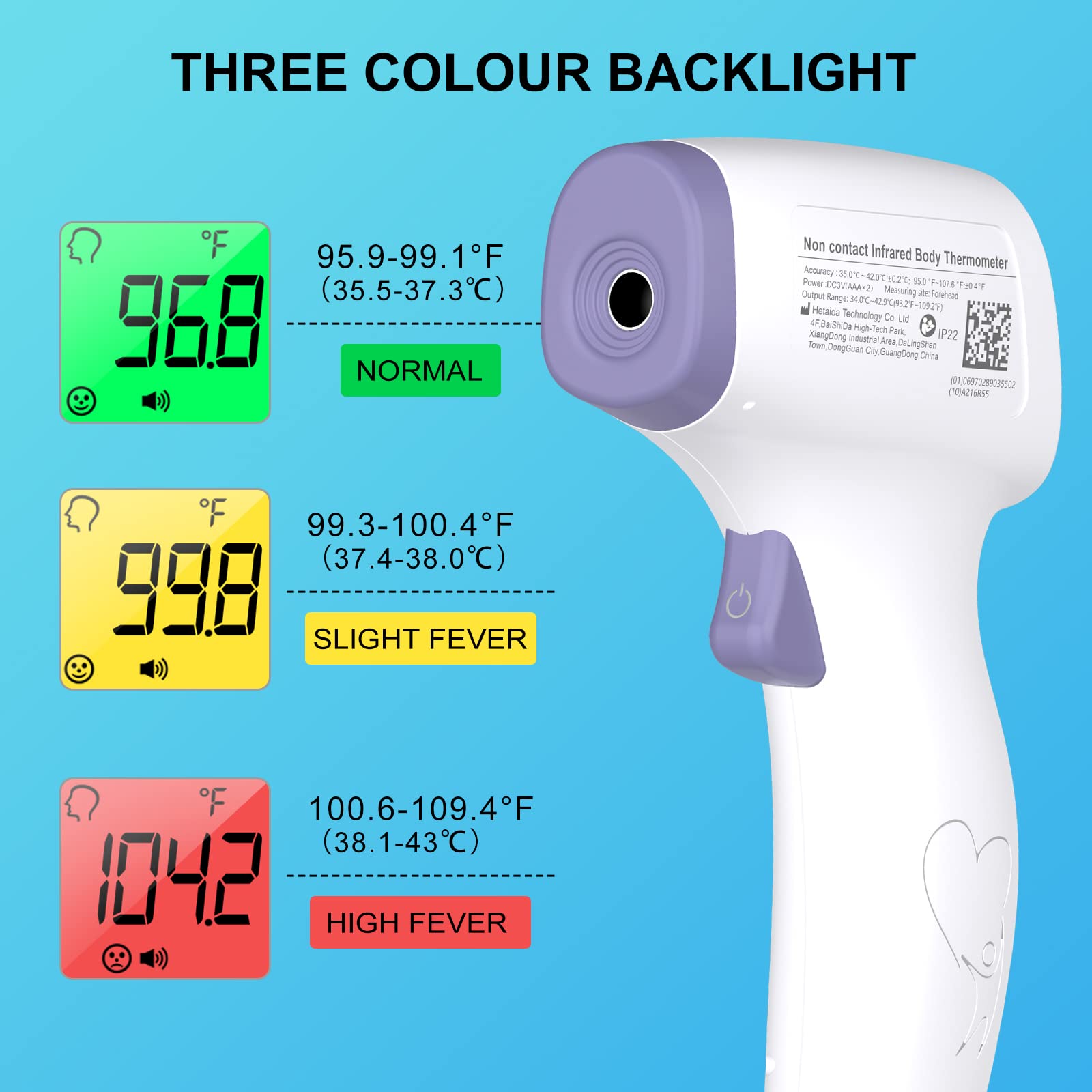 Hetaida device with a large backlit display for easy night readings.