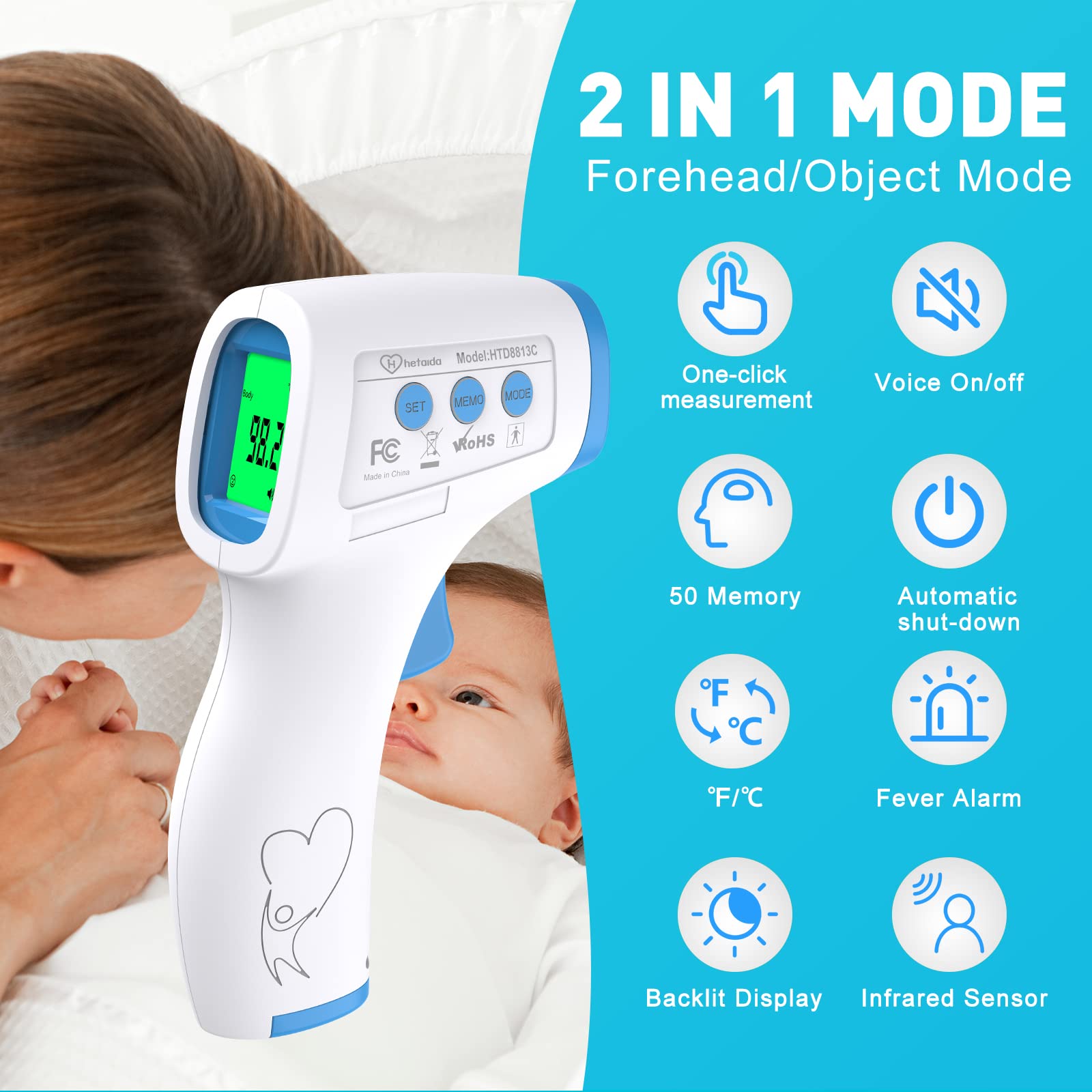 Hetaida kids-friendly forehead thermometer designed for family use
