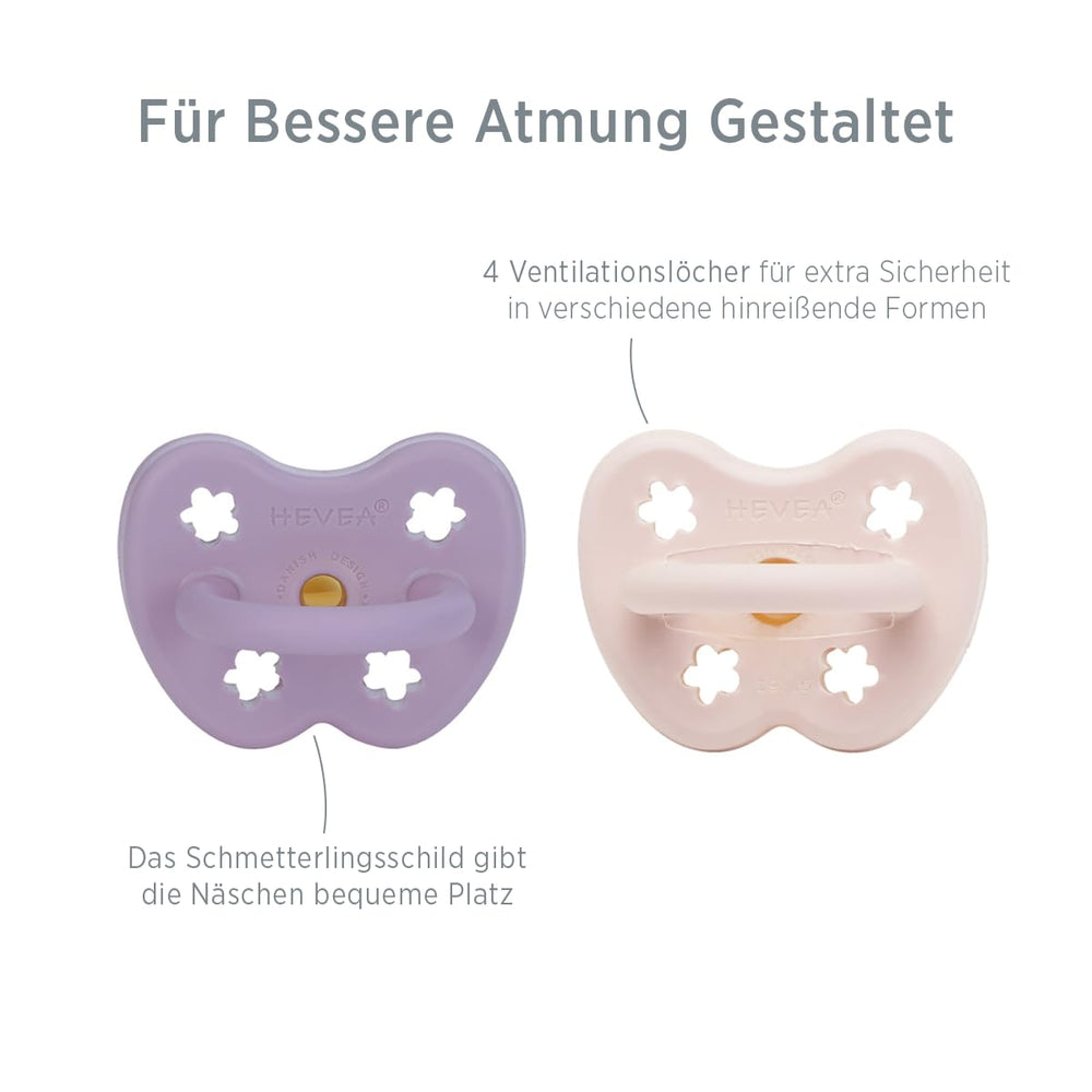 HEVEA pacifier in lavender promotes calm soothing for toddlers during bedtime routines