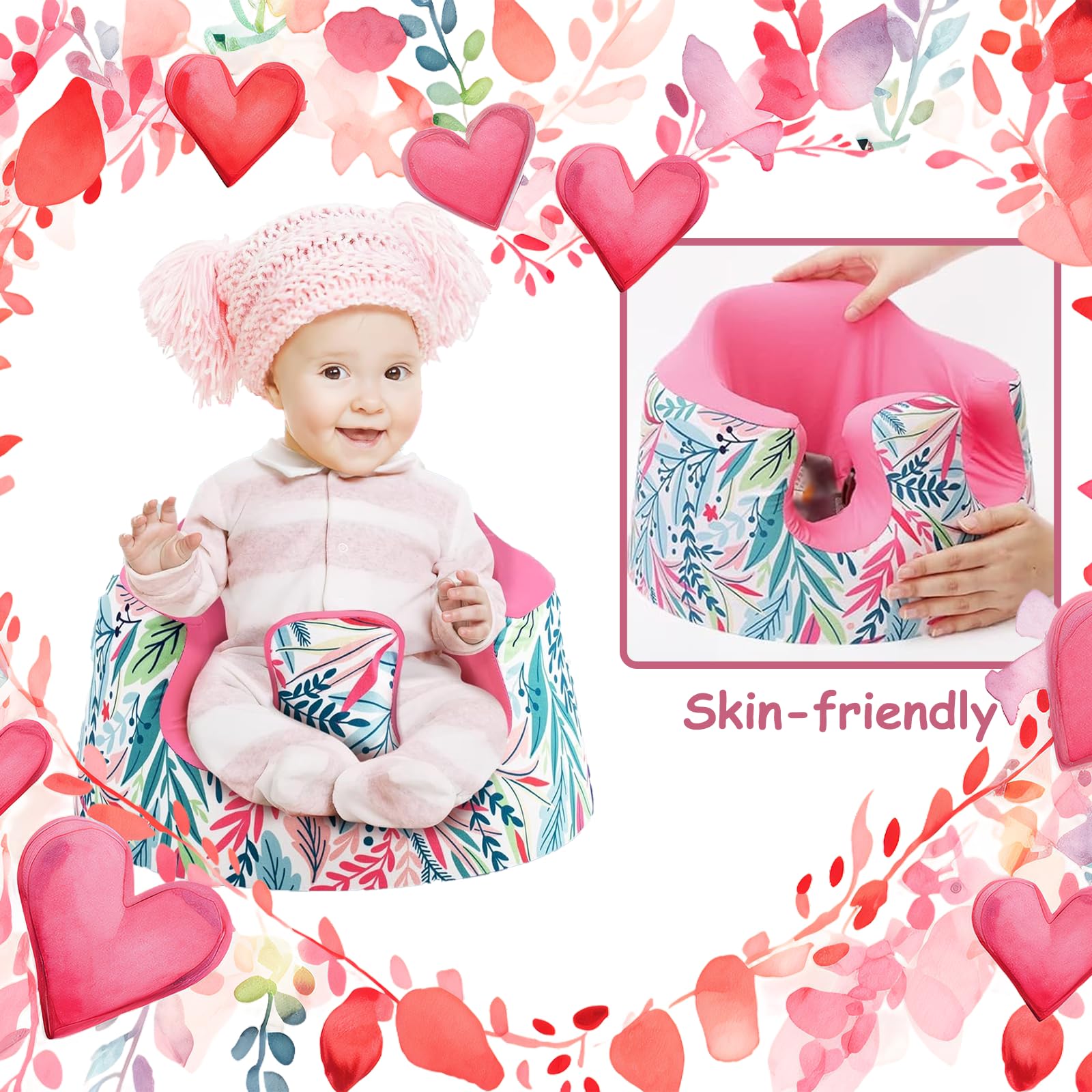 HEVOY Bumbo seat cover with rainbow design adds nursery decor while guarding stains.