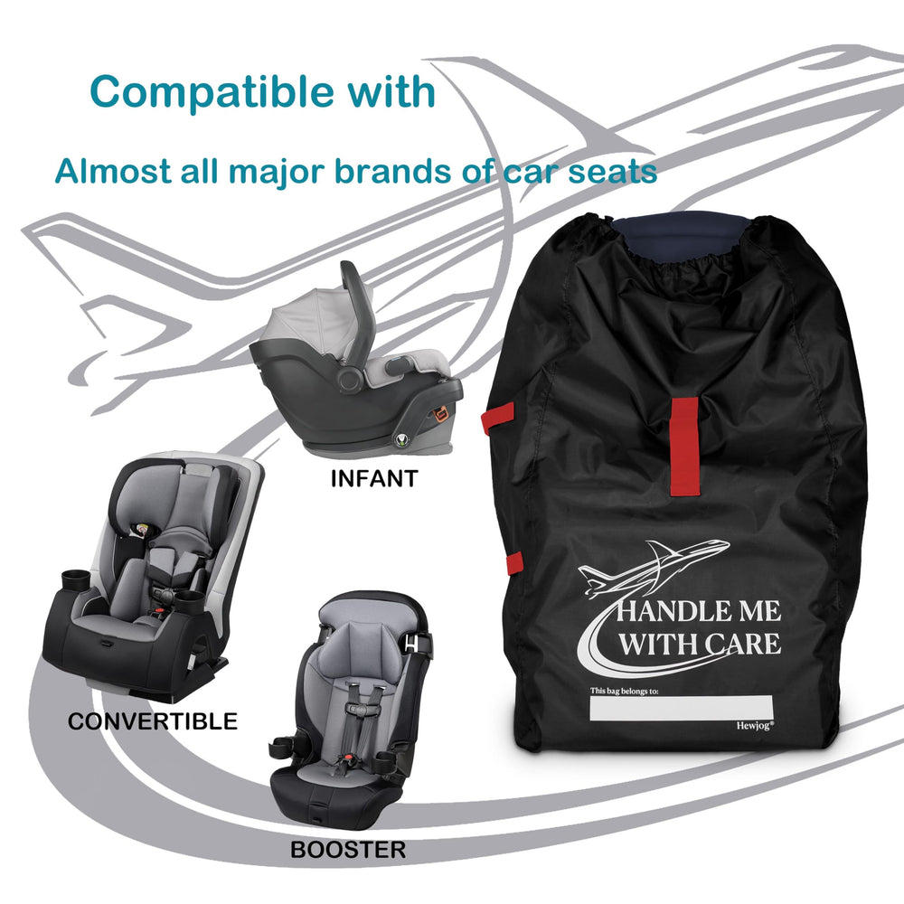 Hewjog car seat travel bag in bright red, high visibility for quick identification.