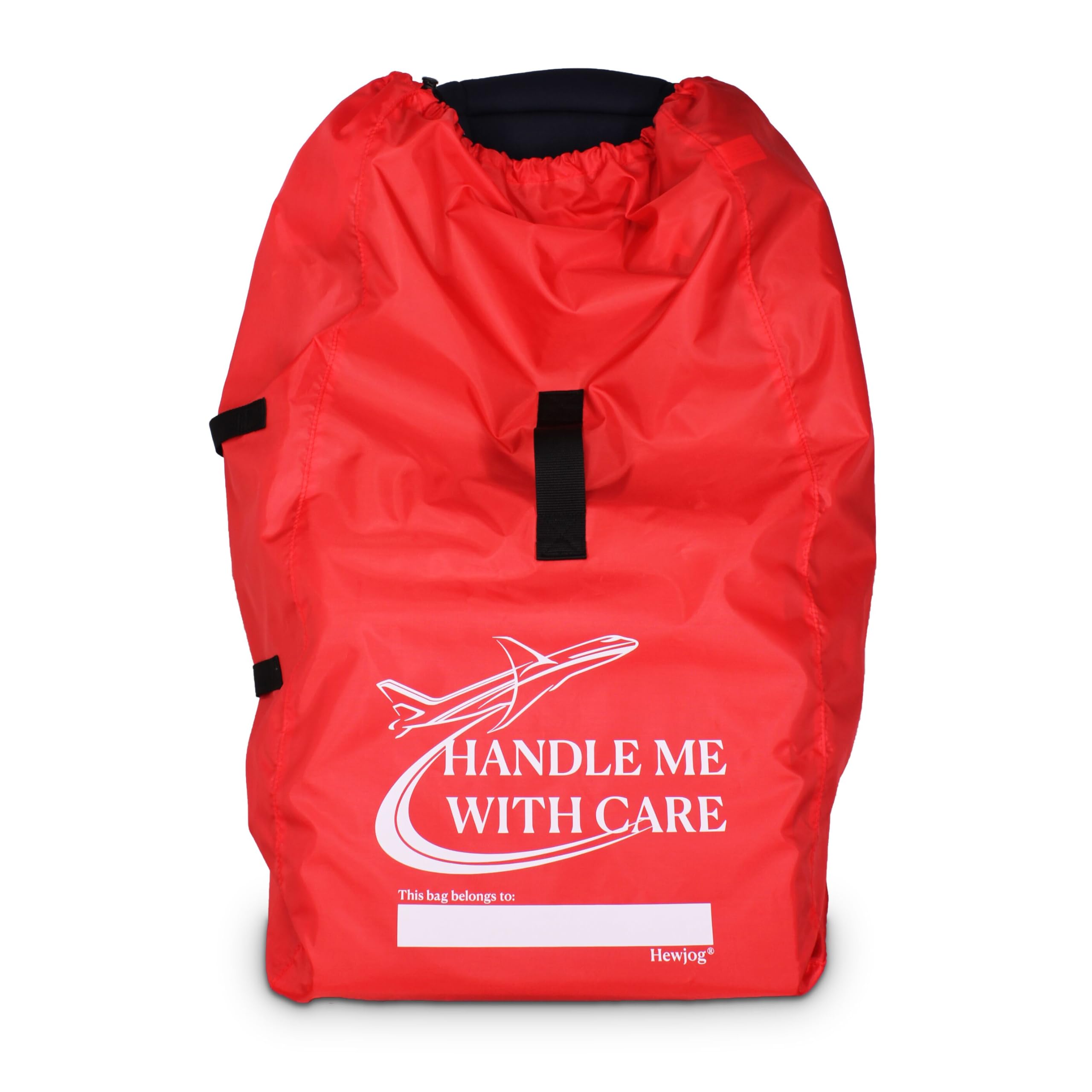 Hewjog car seat travel bag in red for easy airline identification and safe return.