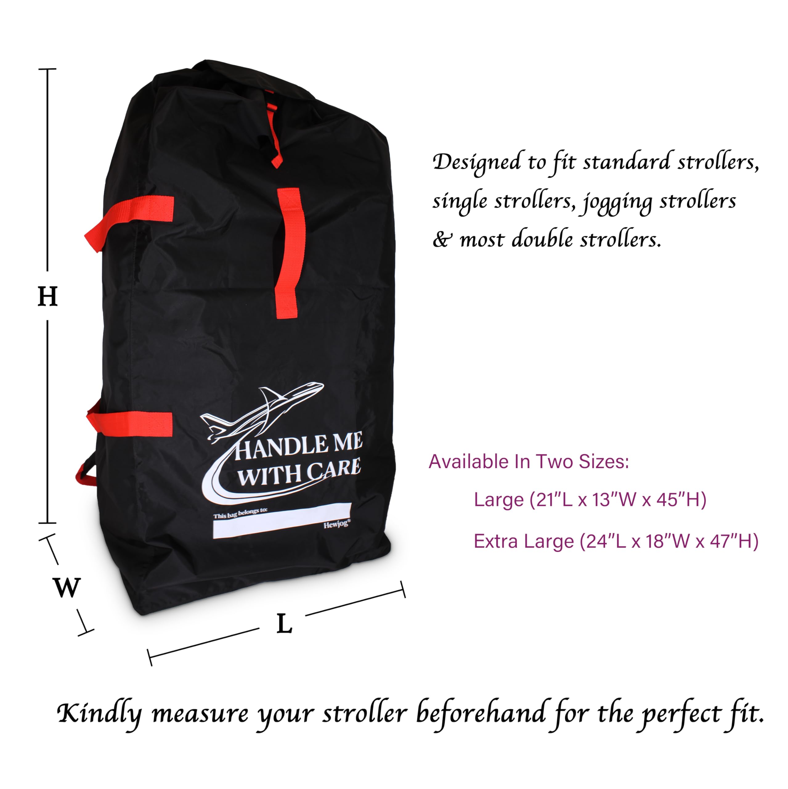 Hewjog Extra Large Stroller Travel Bag interior shows padded lining for added protection.