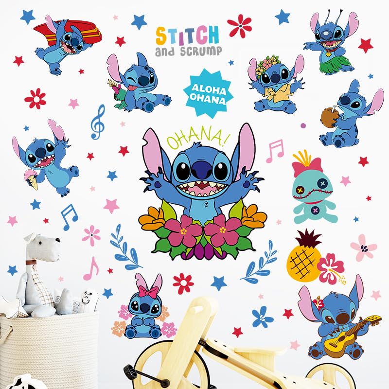 HeyAlpha Stitch Aloha Ohana design sticker, ideal for walls, bottles, and laptops