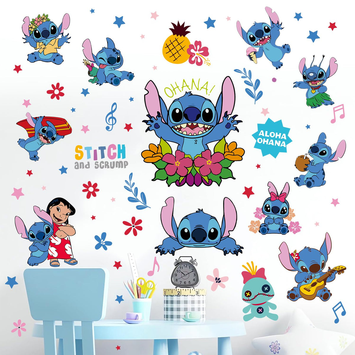 HeyAlpha Ohana Stitch wall sticker adds vibrant charm to kids' room and is easy to remove