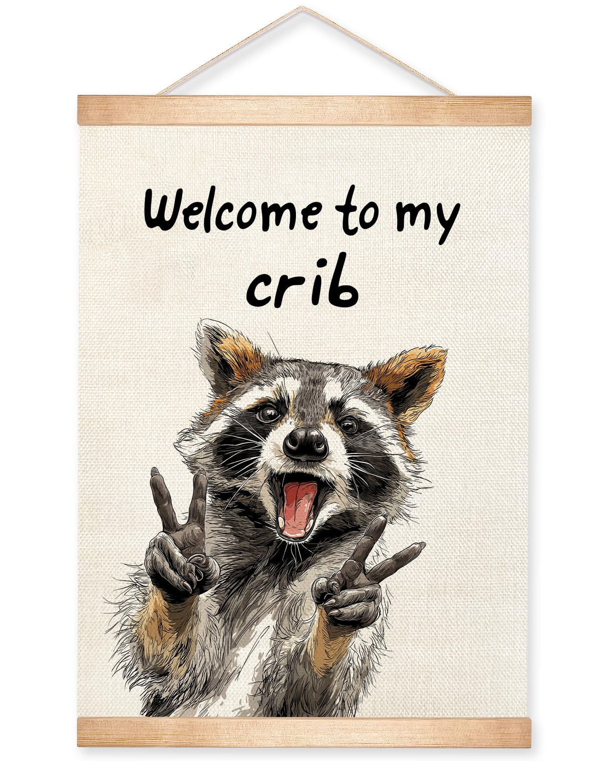 HEYJEEPER Welcome to My Crib raccoon portrait poster for kids' room decor