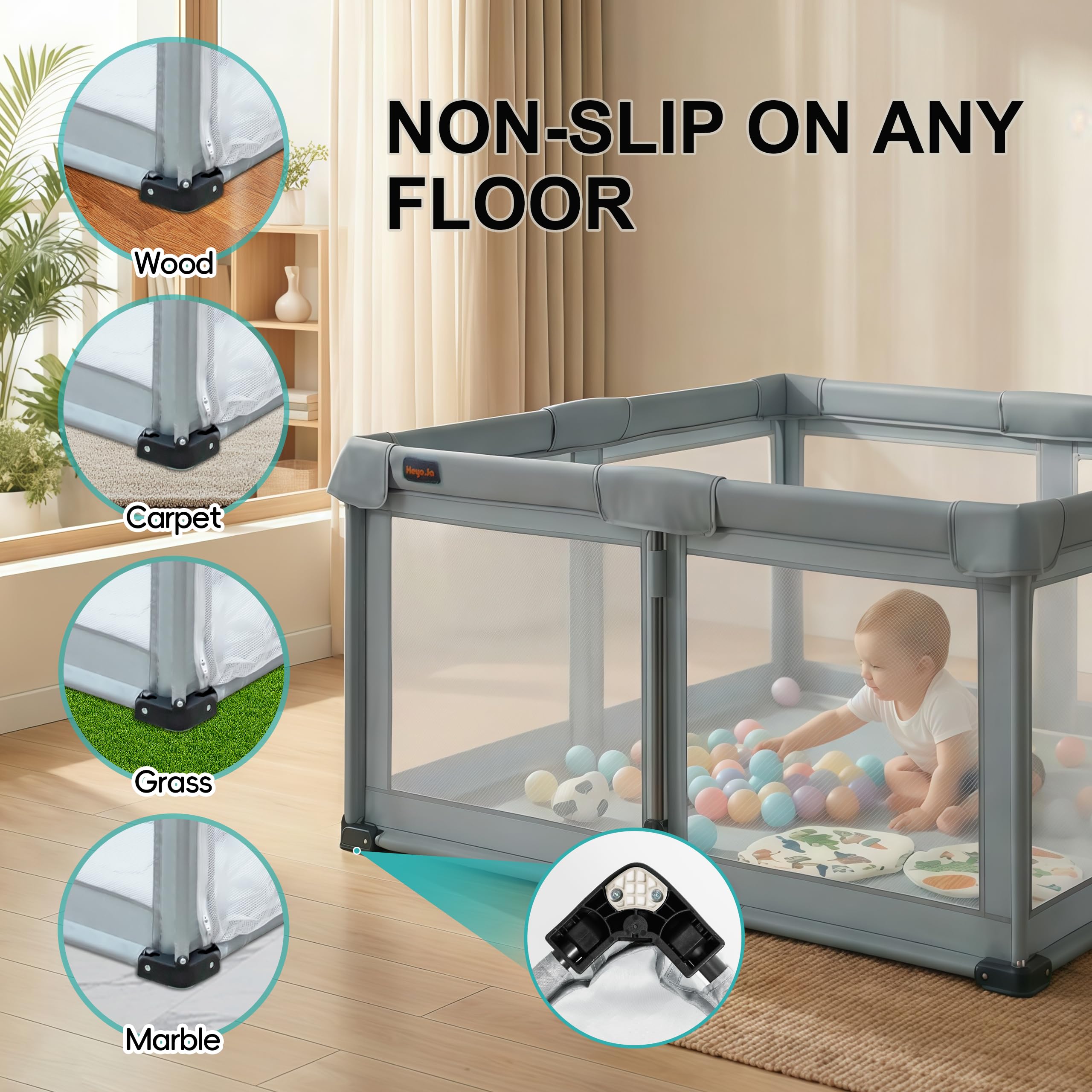 Heyo.Ja foldable playpen for indoor and outdoor use.