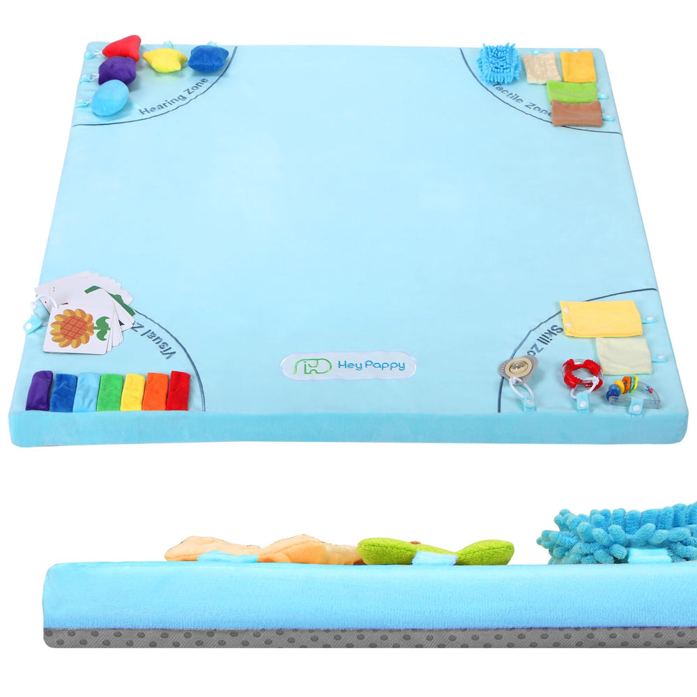 Heypappy baby play mat with four sensory zones for engaging early exploration.